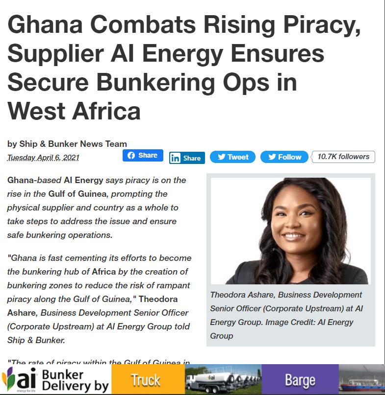  Ghana Combats Rising Piracy, Supplier AI Energy Ensures Secure Bunkering Operations In West Africa